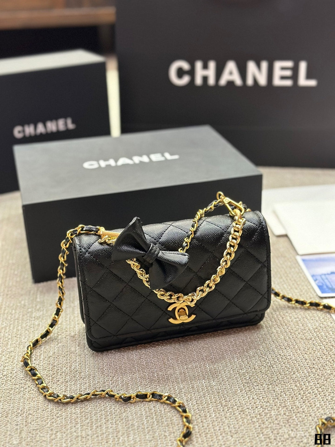 3 Color Gold Chain Caviar Tote Bag