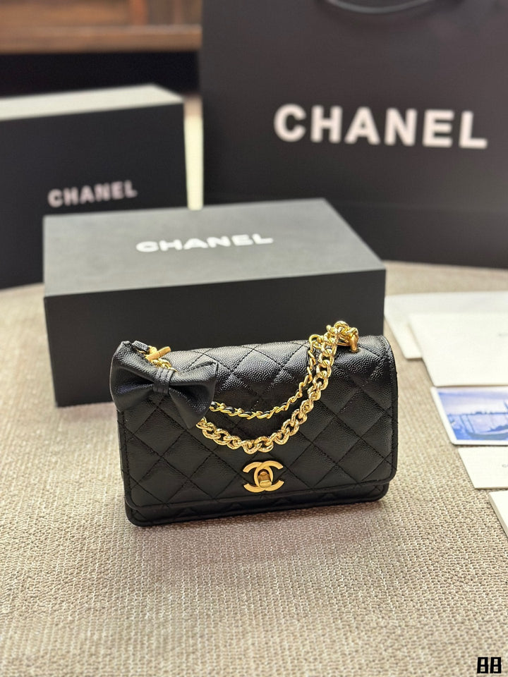 3 Color Gold Chain Caviar Tote Bag