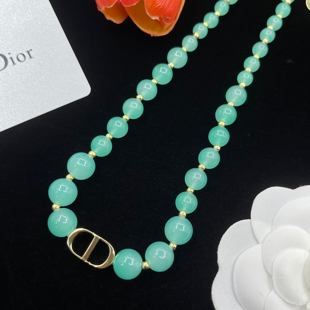 Classic CD Button Pearl Charm Necklace