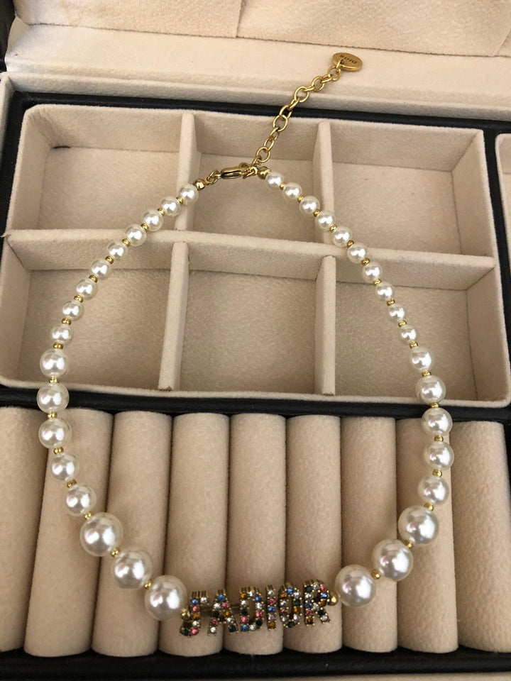 Fashion CD Colorful Diamond Pearl Necklace