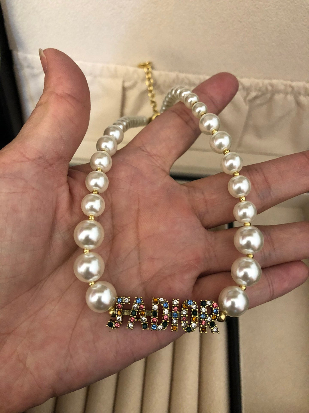 Fashion CD Colorful Diamond Pearl Necklace