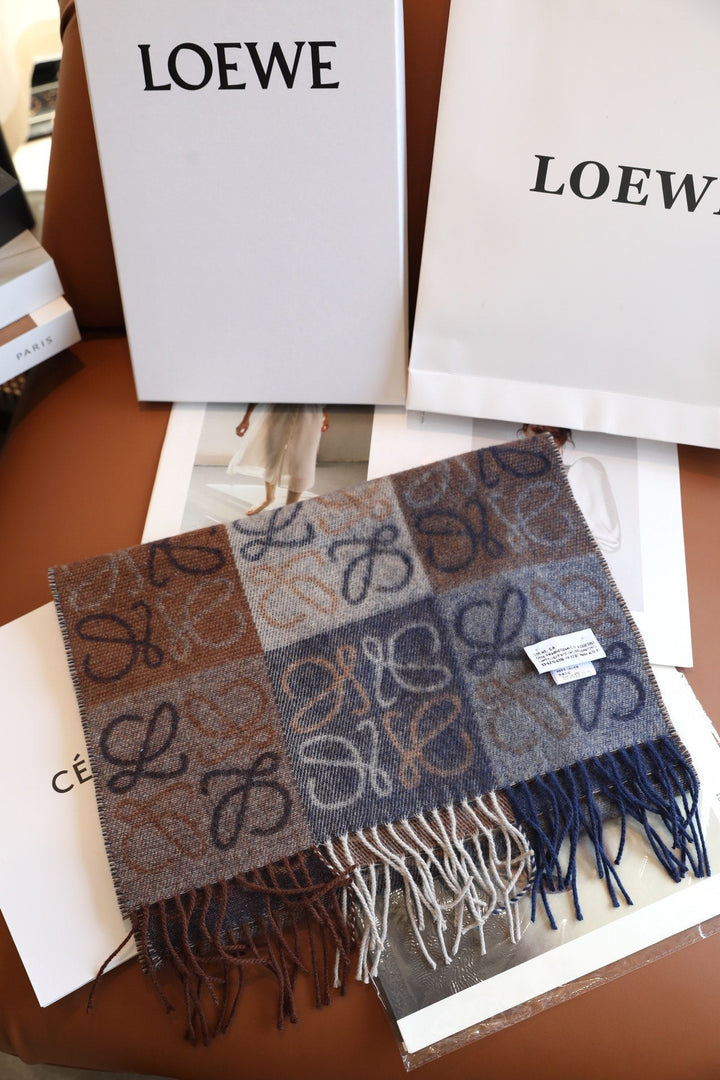 two-color checkerboard wool cashmere blend scarf