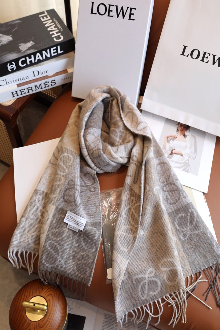 two-color checkerboard wool cashmere blend scarf