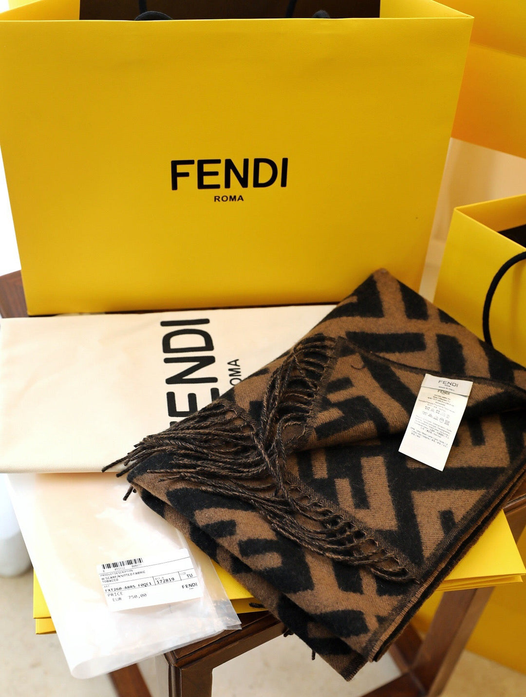 Classic FF Letters Jacquard Fringe Scarf