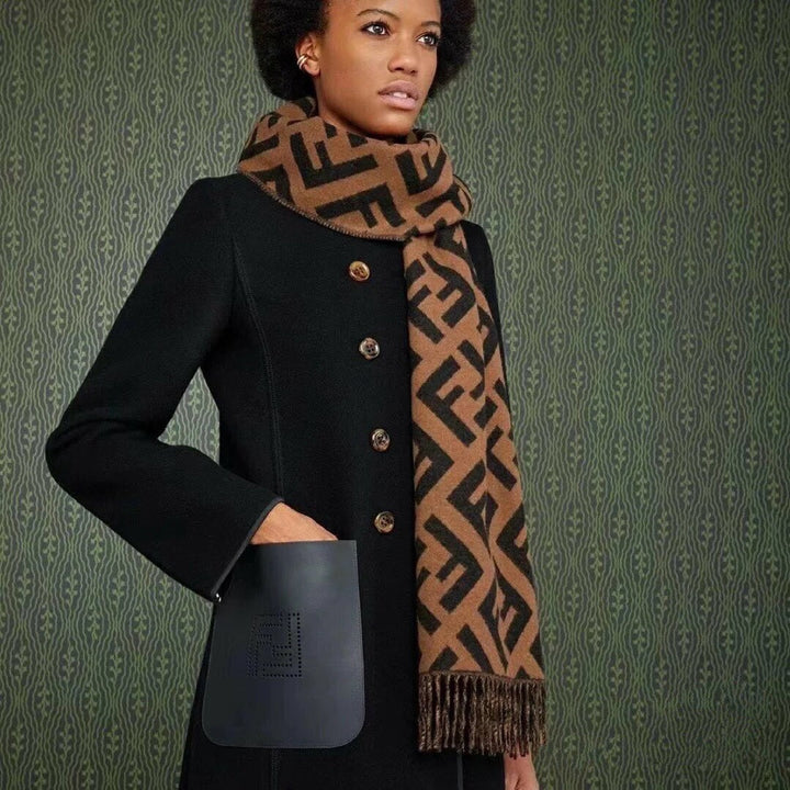 Classic FF Letters Jacquard Fringe Scarf