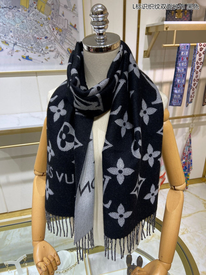 classic four-leaf clover weaving pattern double-sided long scarf
