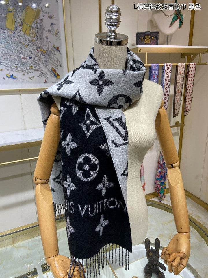 classic four-leaf clover weaving pattern double-sided long scarf