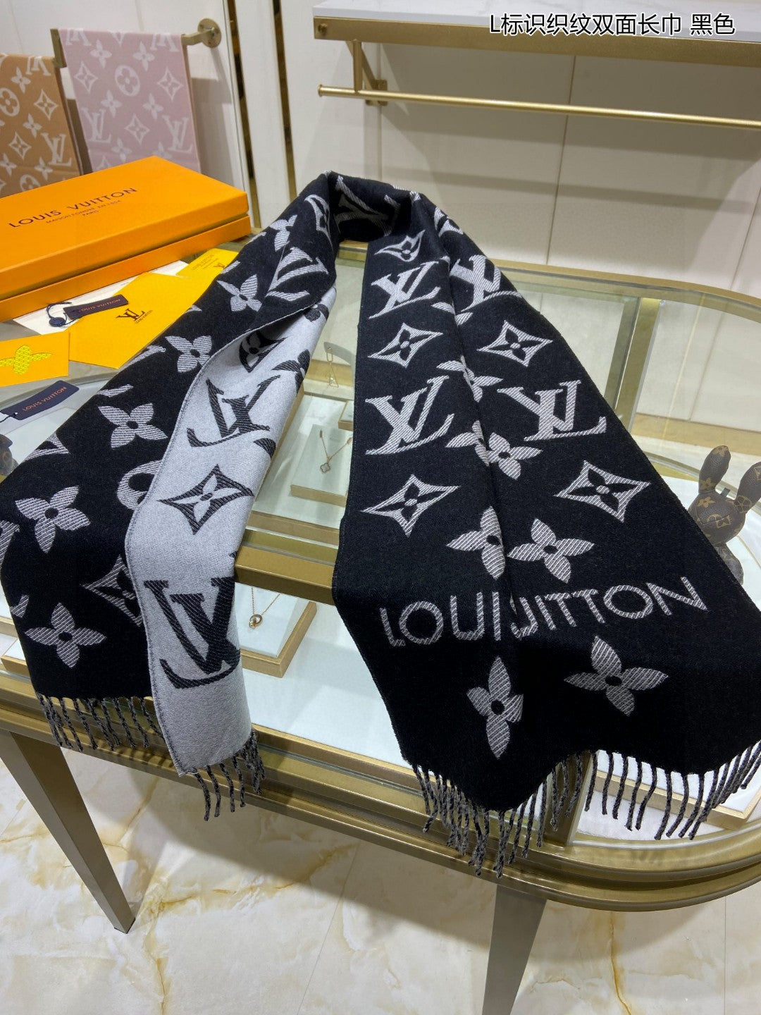 classic four-leaf clover weaving pattern double-sided long scarf