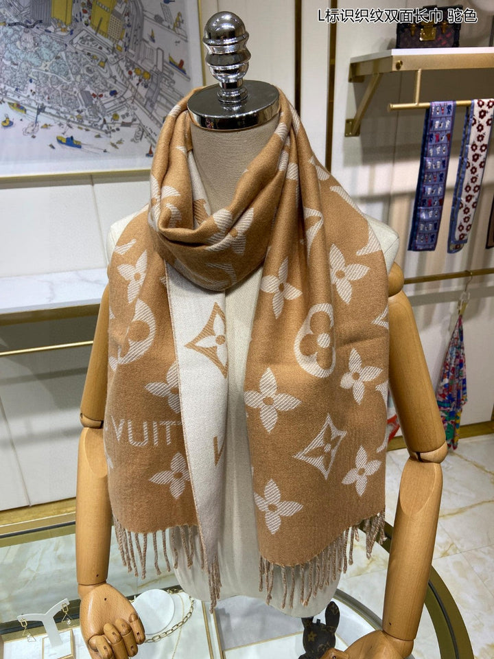 classic four-leaf clover weaving pattern double-sided long scarf