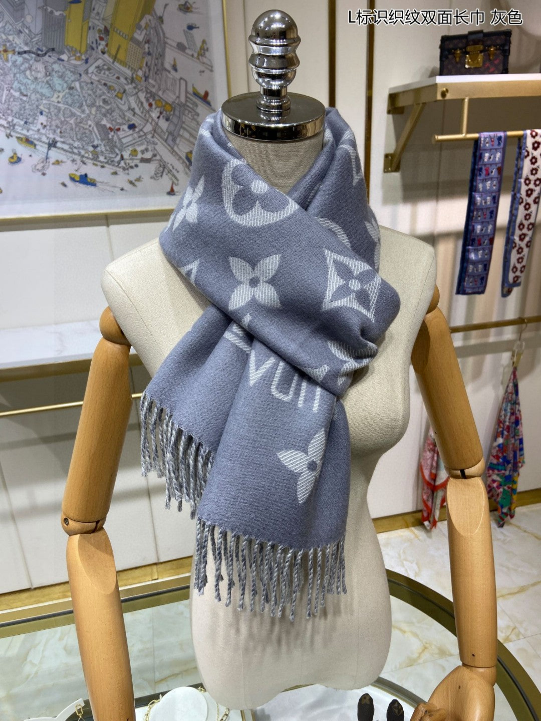 classic four-leaf clover weaving pattern double-sided long scarf
