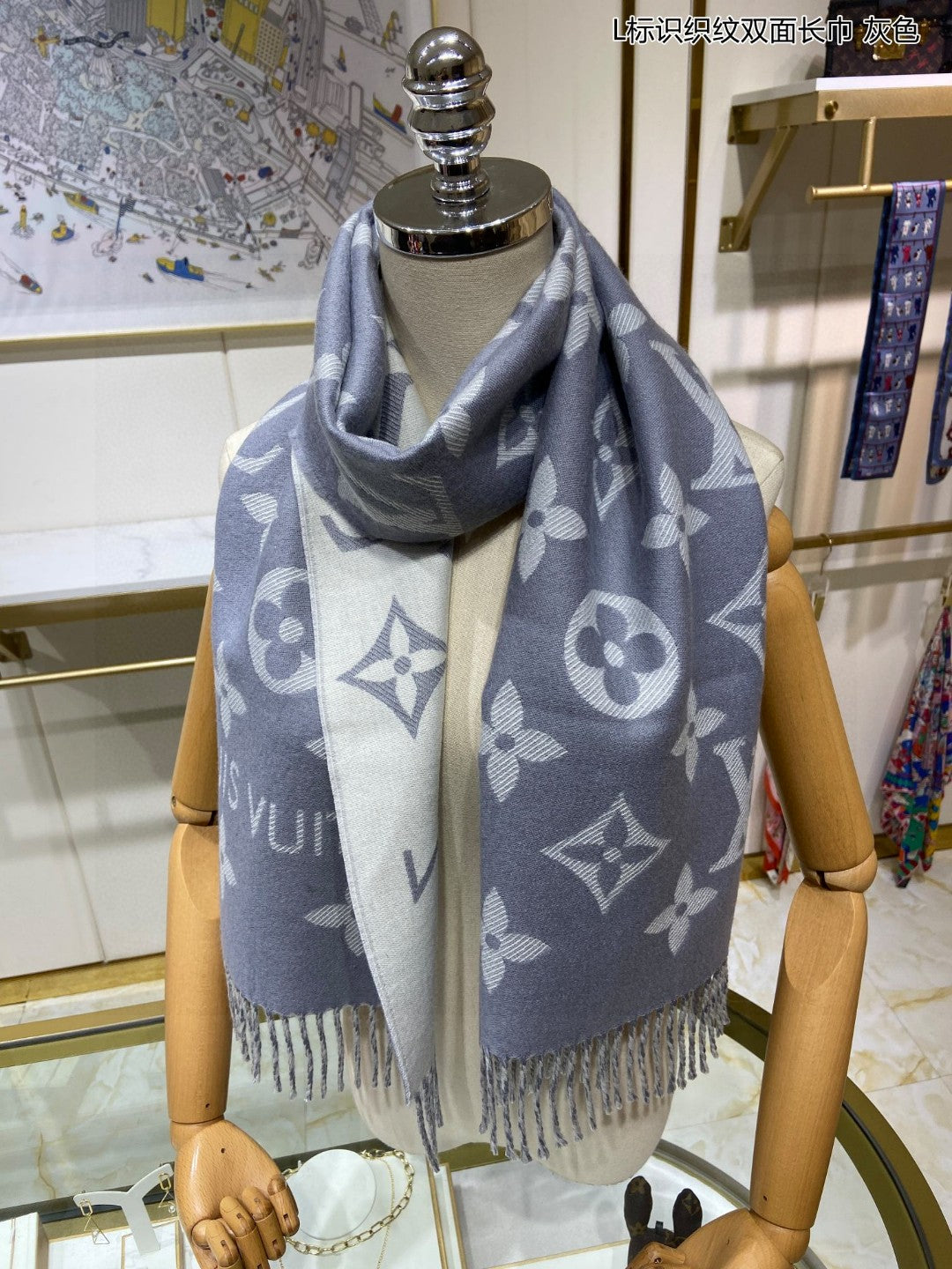 classic four-leaf clover weaving pattern double-sided long scarf