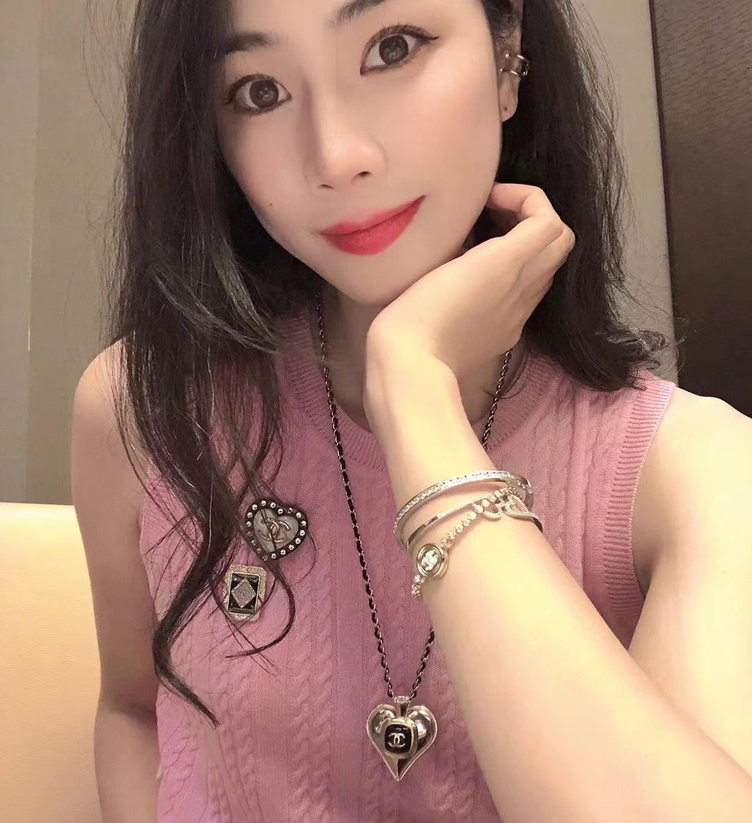 Fashion CC Heart Leather Necklace