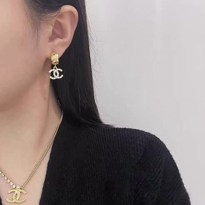 Fashion CC Embossed Half Circle Hoop Earrings