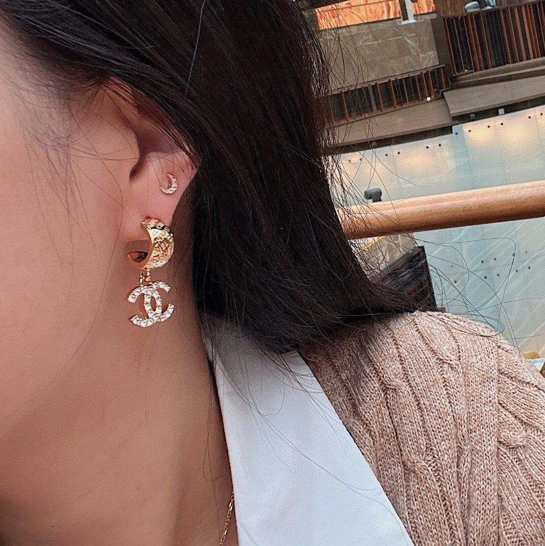 Fashion CC Embossed Half Circle Hoop Earrings