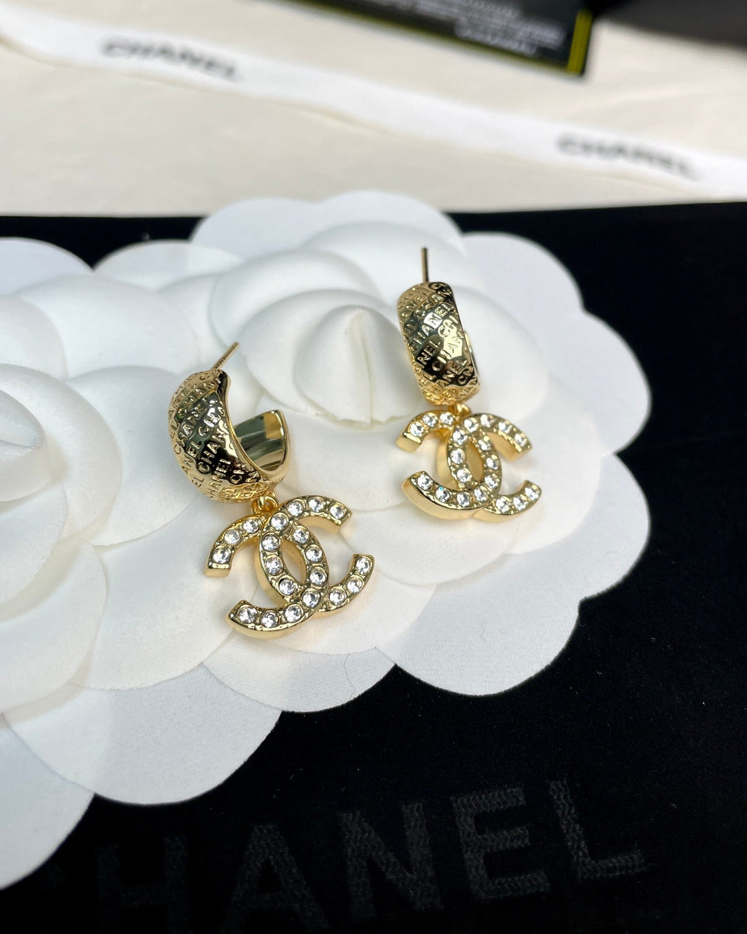 Fashion CC Embossed Half Circle Hoop Earrings