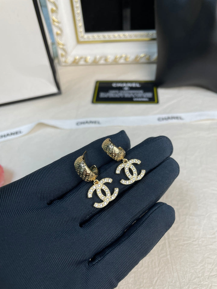 Fashion CC Embossed Half Circle Hoop Earrings