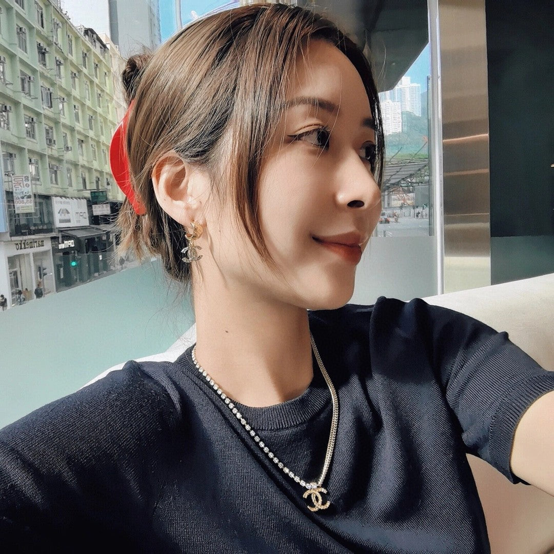 Fashion CC Embossed Half Circle Hoop Earrings