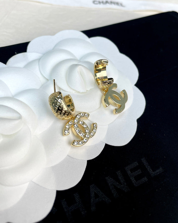 Fashion CC Embossed Half Circle Hoop Earrings