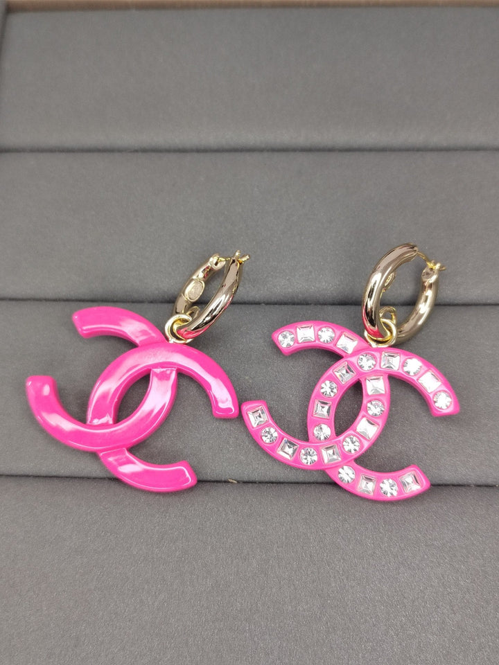 Fashion CC diamond encrusted black acrylic earrings