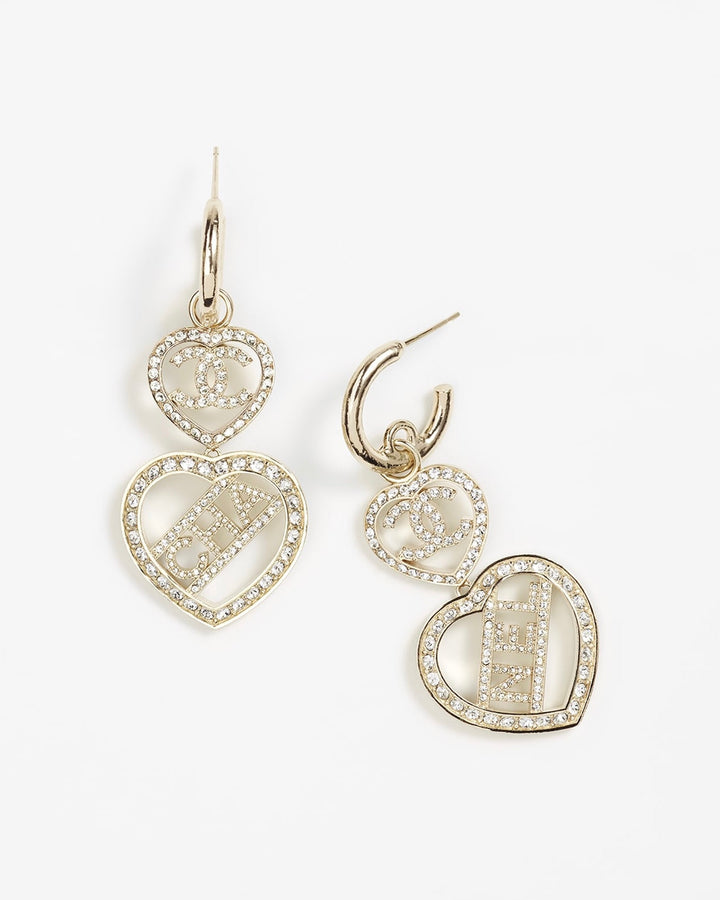 Fashion CC Double Heart Full Diamond Earrings