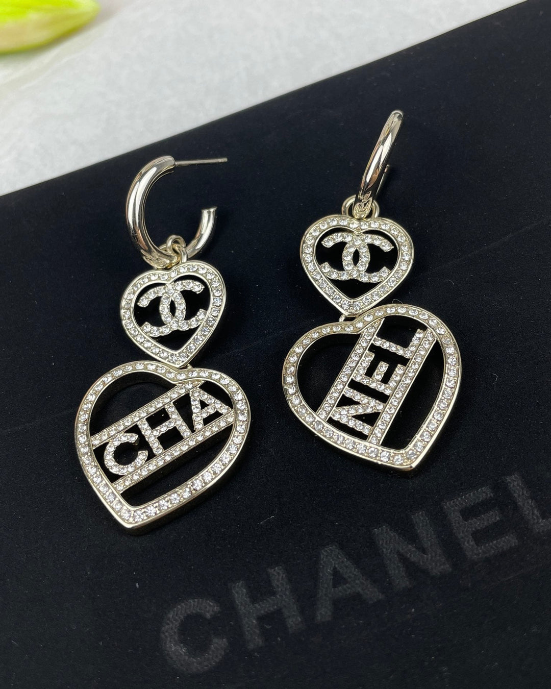 Fashion CC Double Heart Full Diamond Earrings