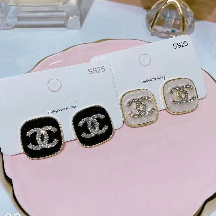 2 Color C Diamonds Square Earrings