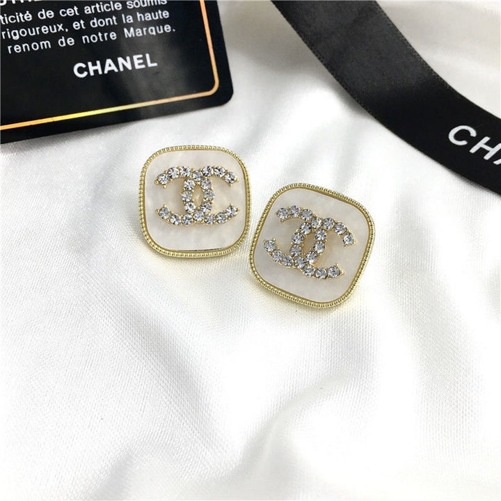 2 Color C Diamonds Square Earrings