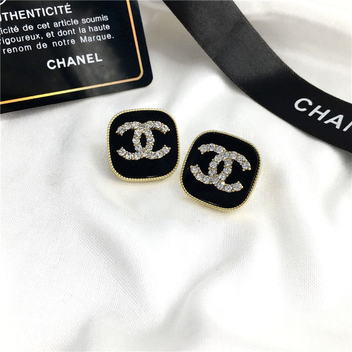 2 Color C Diamonds Square Earrings