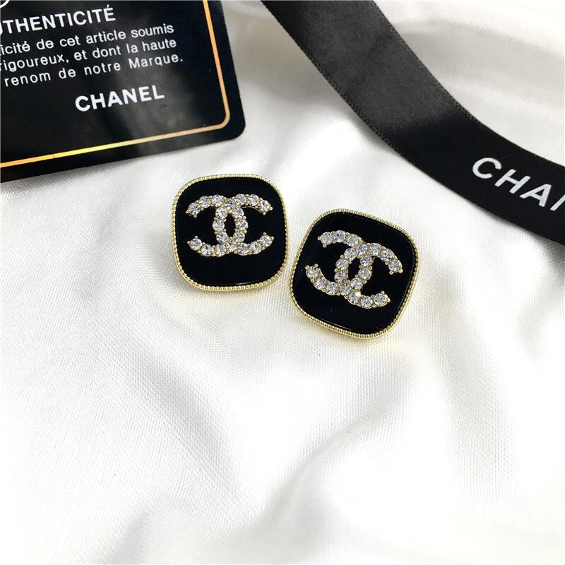 2 Color C Diamonds Square Earrings