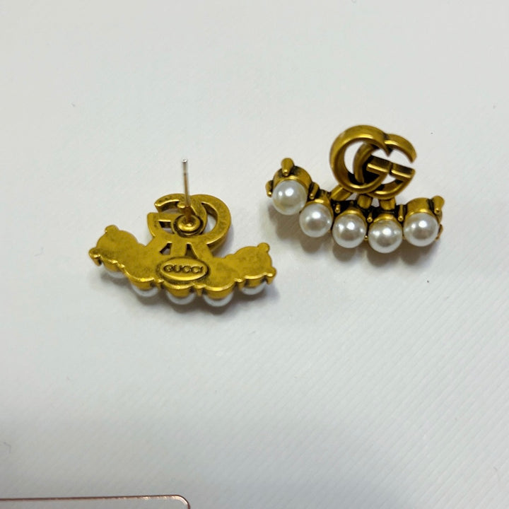 pearl decorated double G earrings