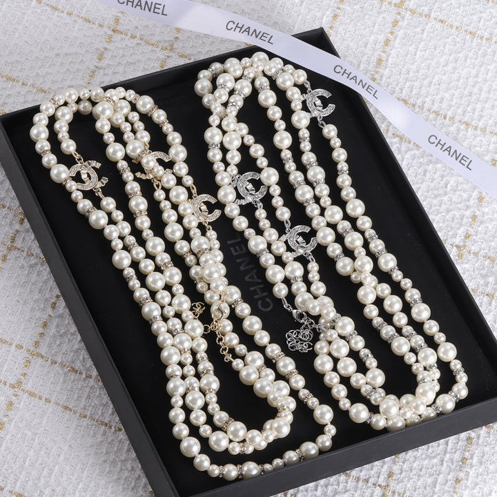 Classic Layered Pearl Sweater Necklace