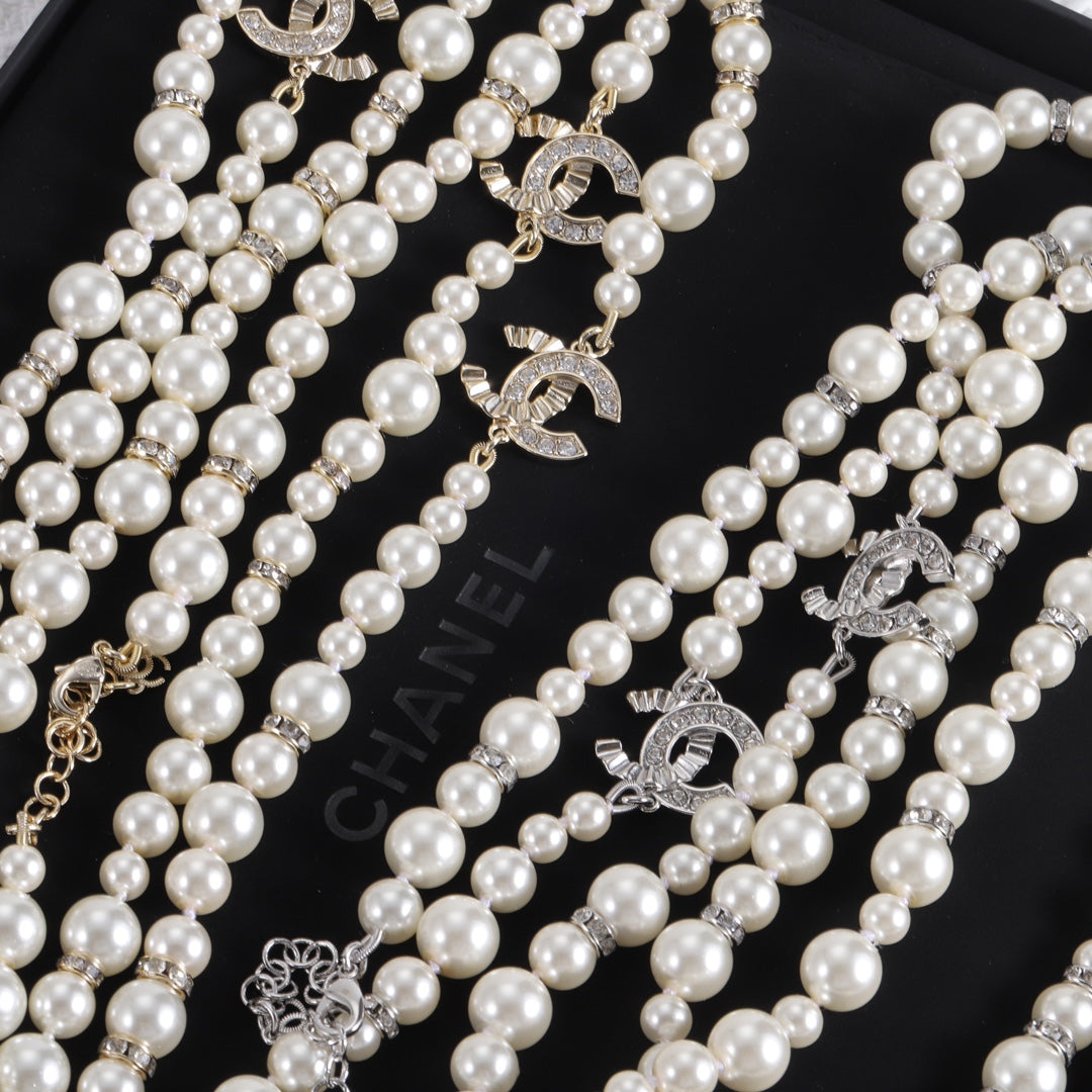 Classic Layered Pearl Sweater Necklace