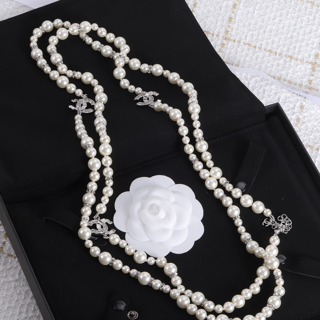 Classic Layered Pearl Sweater Necklace