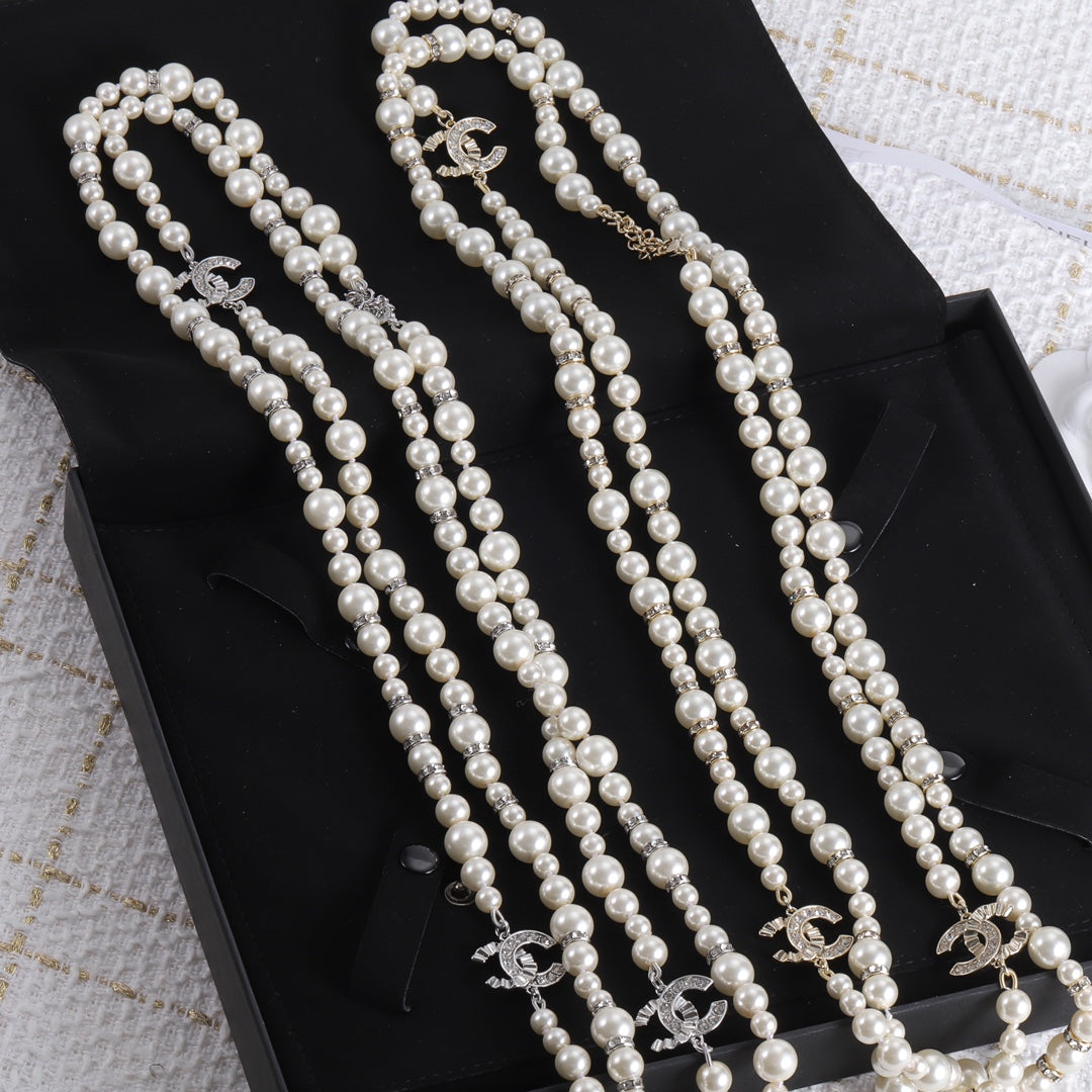Classic Layered Pearl Sweater Necklace