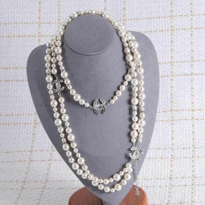 Classic Layered Pearl Sweater Necklace