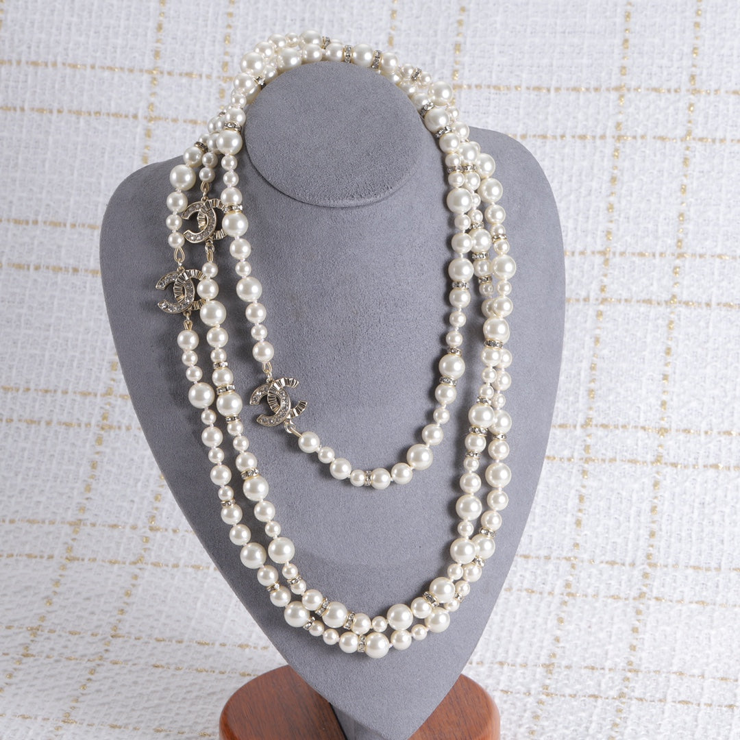 Classic Layered Pearl Sweater Necklace