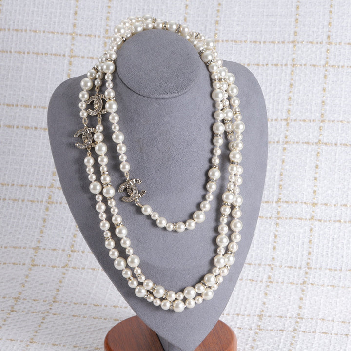 Classic Layered Pearl Sweater Necklace