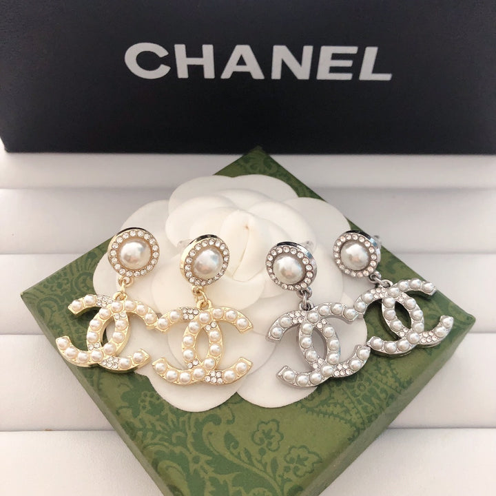 Double C Diamond Chandelier Earrings