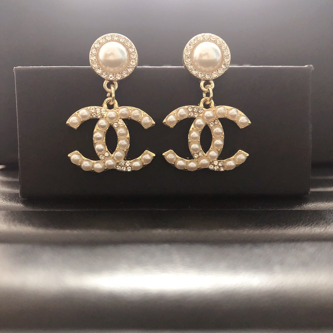 Double C Diamond Chandelier Earrings