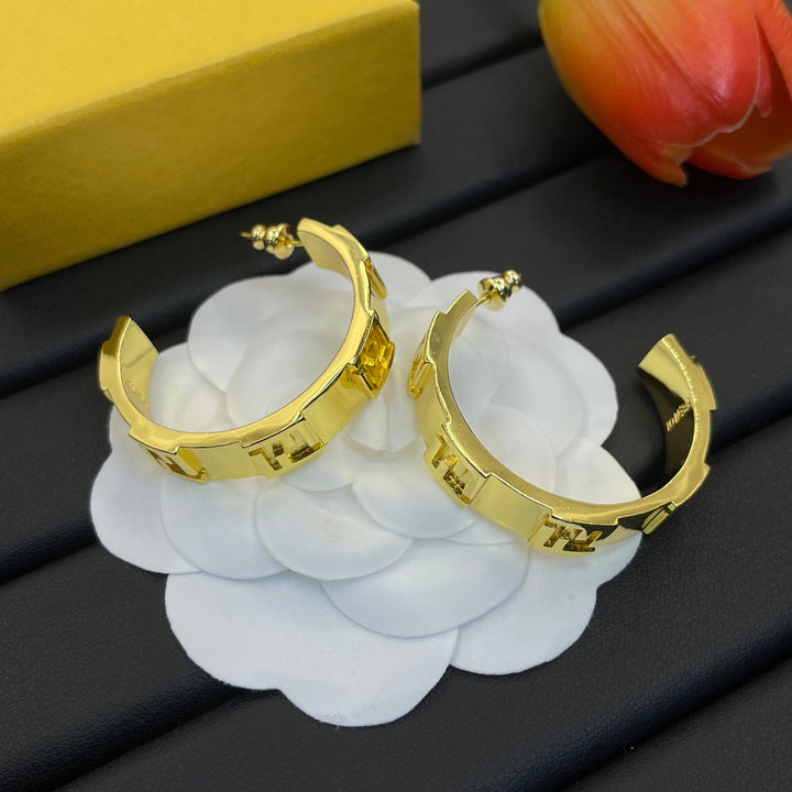 fashion double F letter engraved earrings