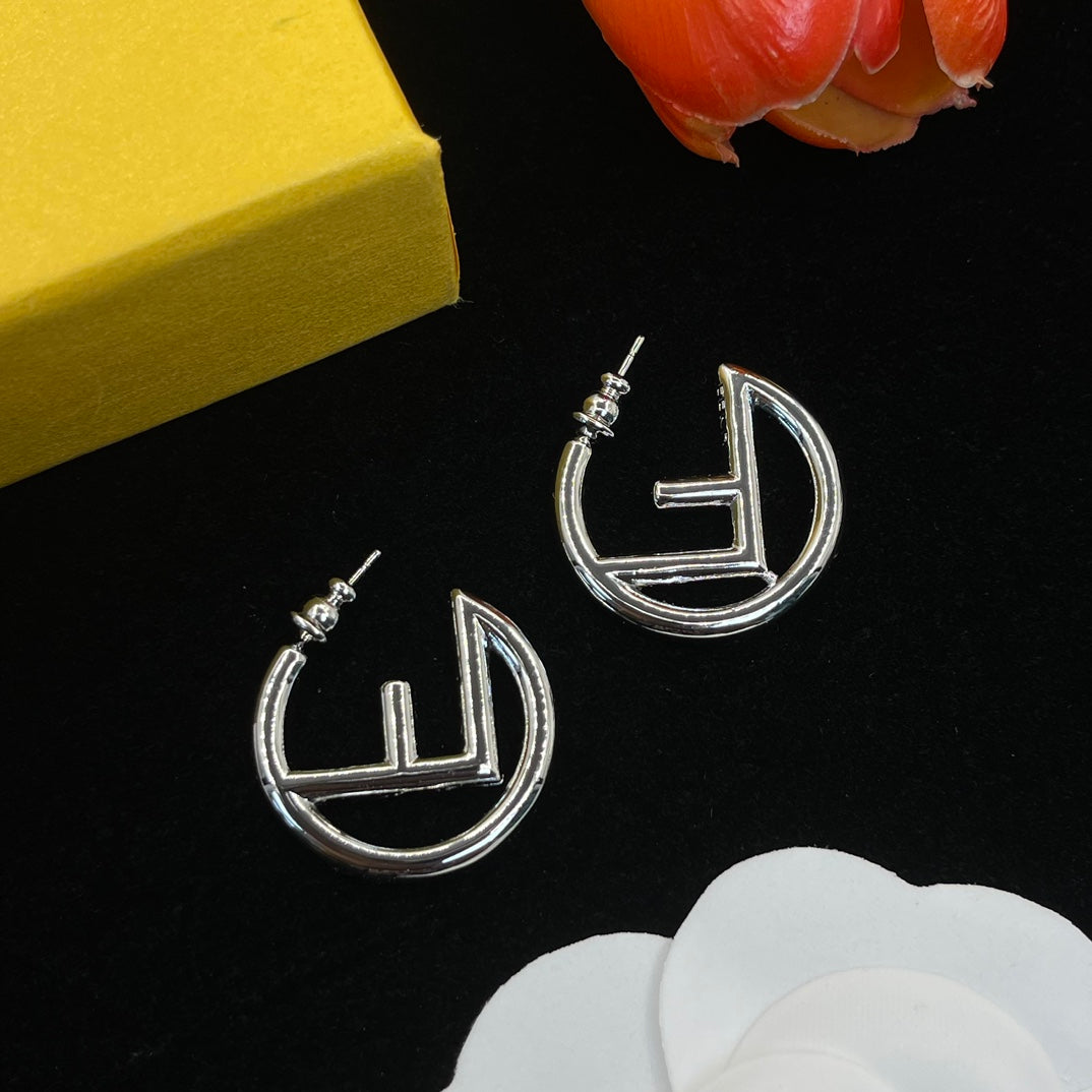 Fashion Double F Round Earrings