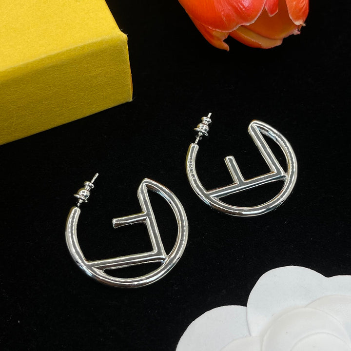 Fashion Double F Round Earrings