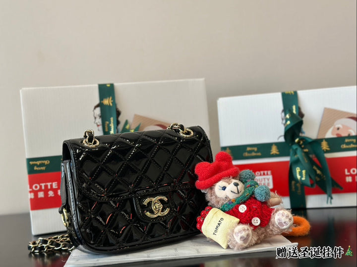 3 Colors CC Patent Leather Small Square Bag