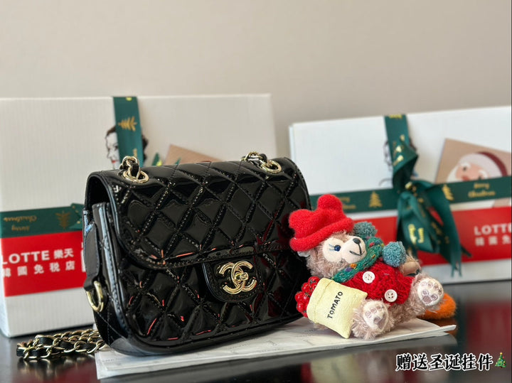 3 Colors CC Patent Leather Small Square Bag