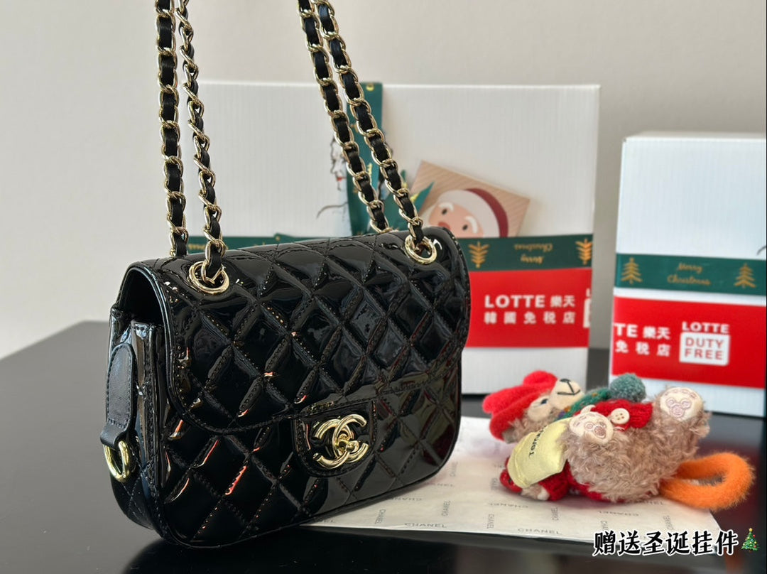 3 Colors CC Patent Leather Small Square Bag