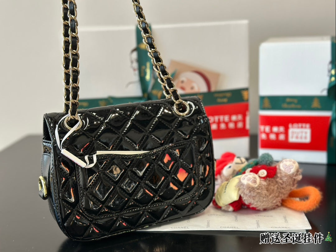 3 Colors CC Patent Leather Small Square Bag