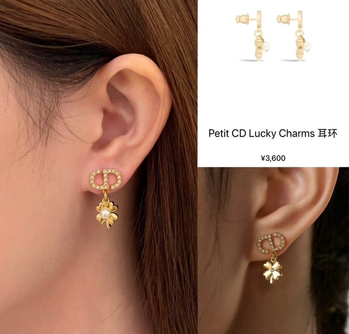 Fashion D family four-leaf clover pearl earrings