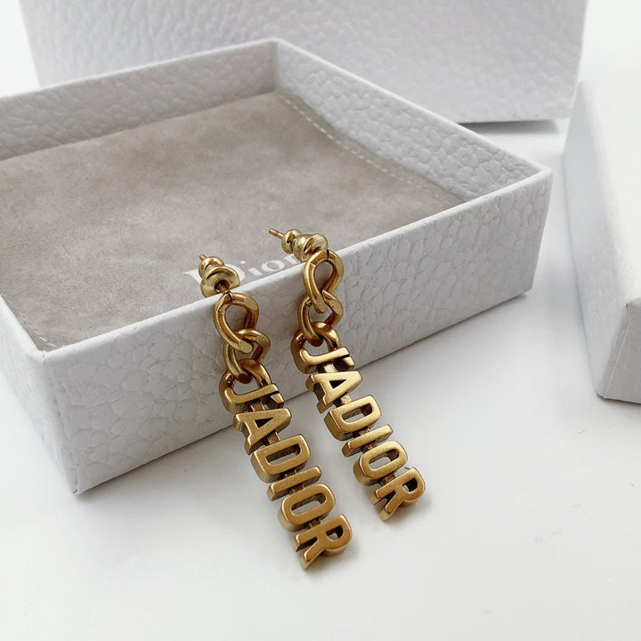 Classic Letter Brass Dangle Earrings