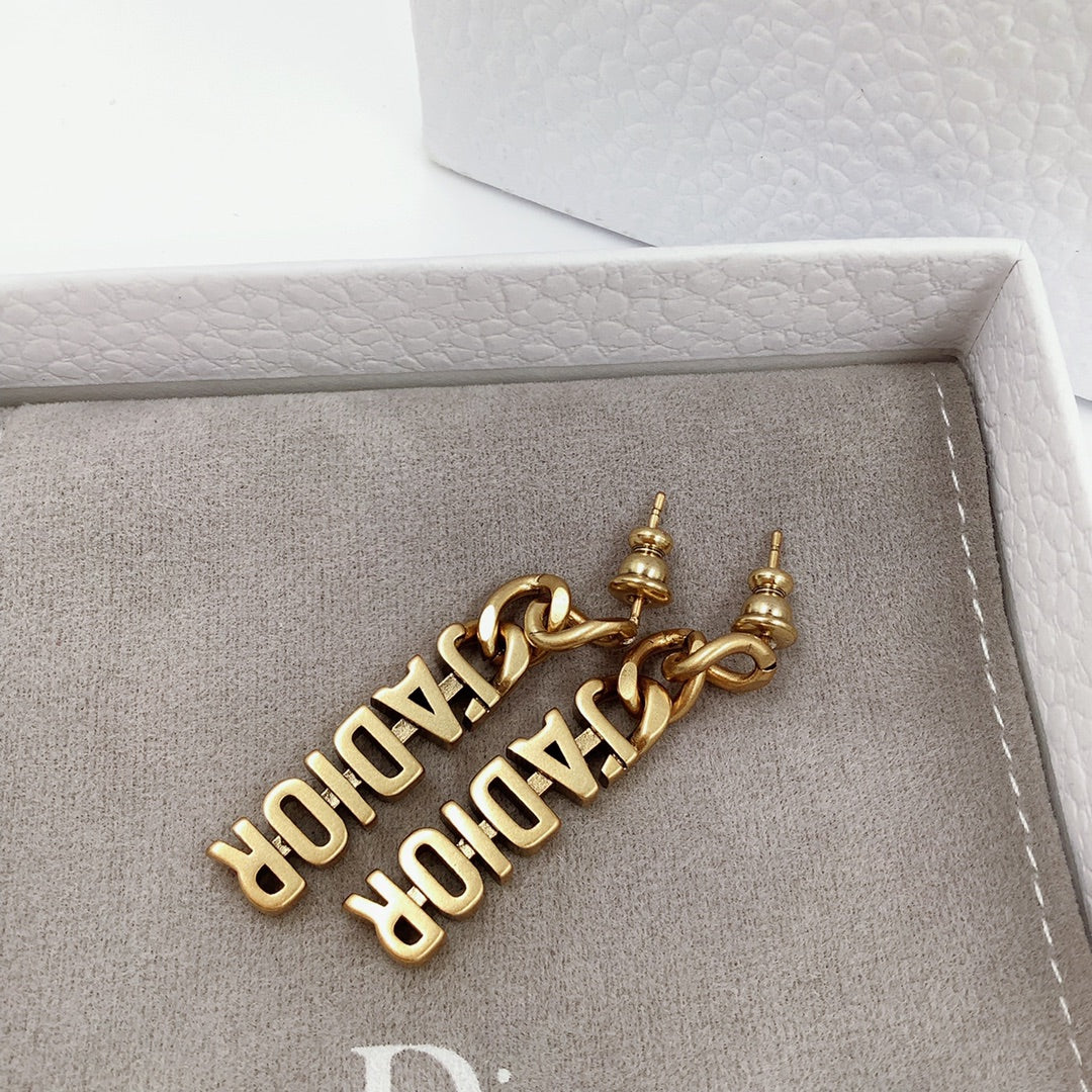 Classic Letter Brass Dangle Earrings