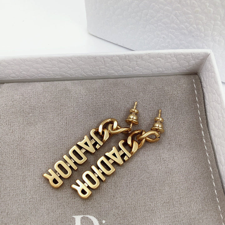 Classic Letter Brass Dangle Earrings